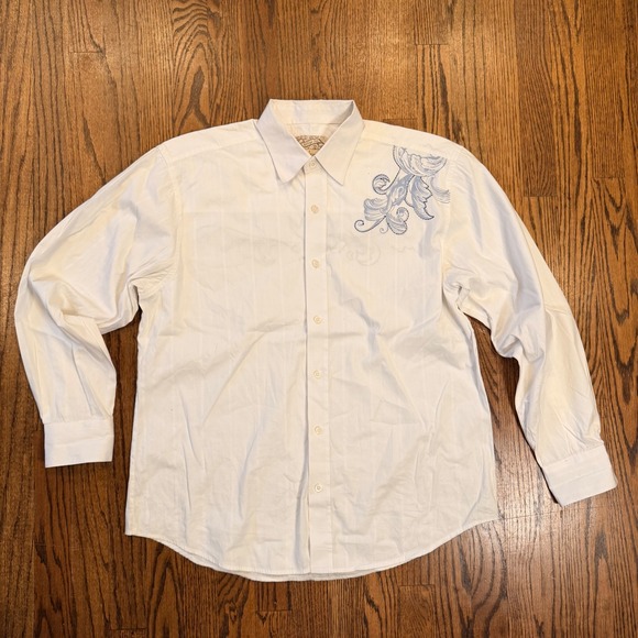 Indigo Joe Other - Indigo Joe White Dobby Stripe Graphic Embroidered Button Down‎ Shirt Large White